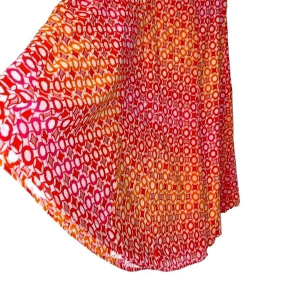 Lark Lane orange, white, & silver geometric print cotton panel twirl skirt 14 - Picture 3 of 8